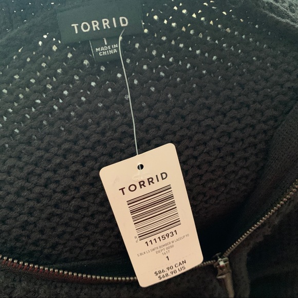 Torrid Black Lace Up Bomber Sweater - Picture 9 of 10